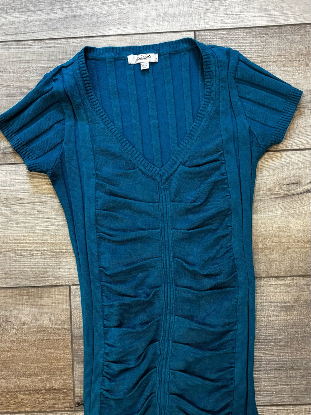 Grane Teal Ribbed V-Neck Knit Top
